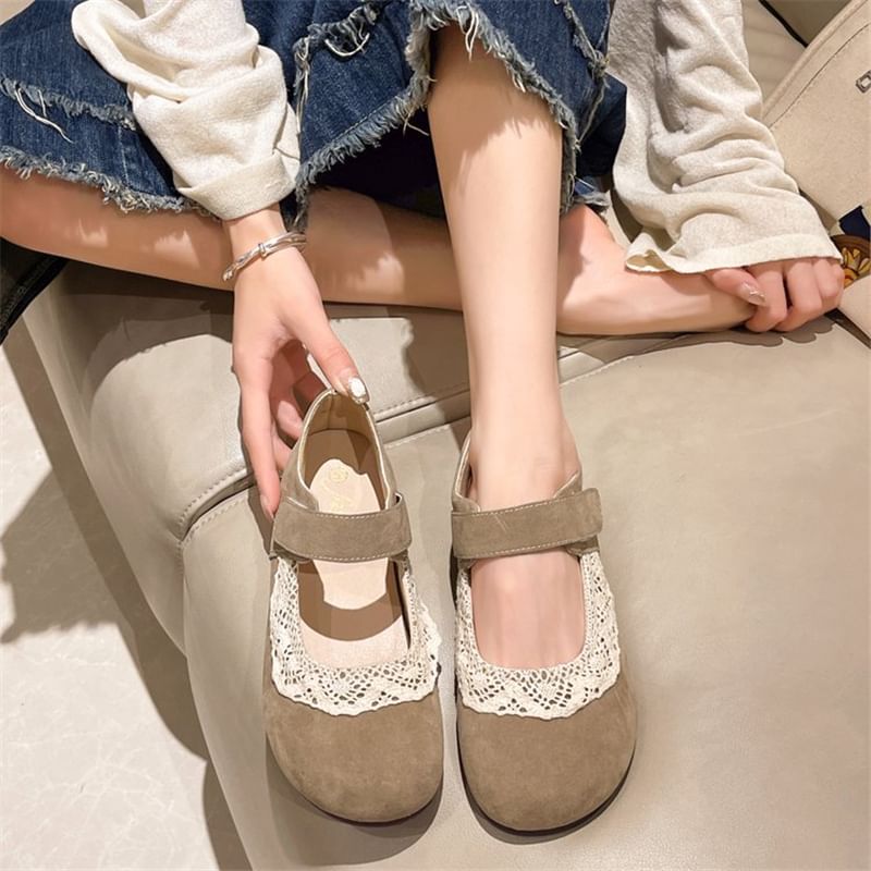 Flats Trim Toe Mary Lace Jane Round