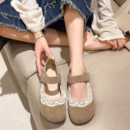 Flats Trim Toe Mary Lace Jane Round