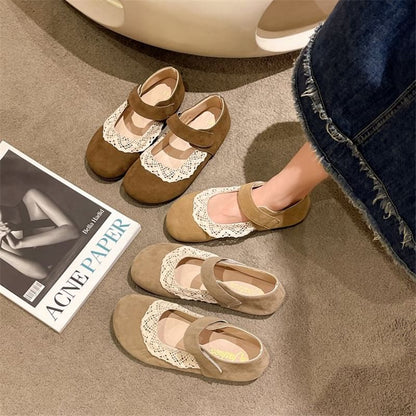 Flats Trim Toe Mary Lace Jane Round