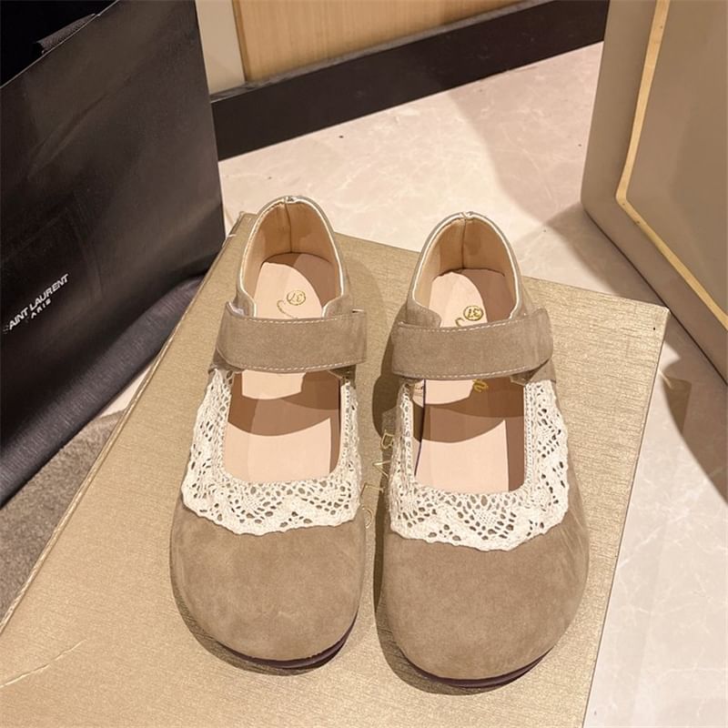 Flats Trim Toe Mary Lace Jane Round