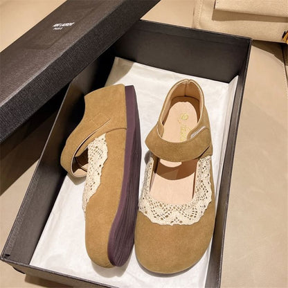 Flats Trim Toe Mary Lace Jane Round