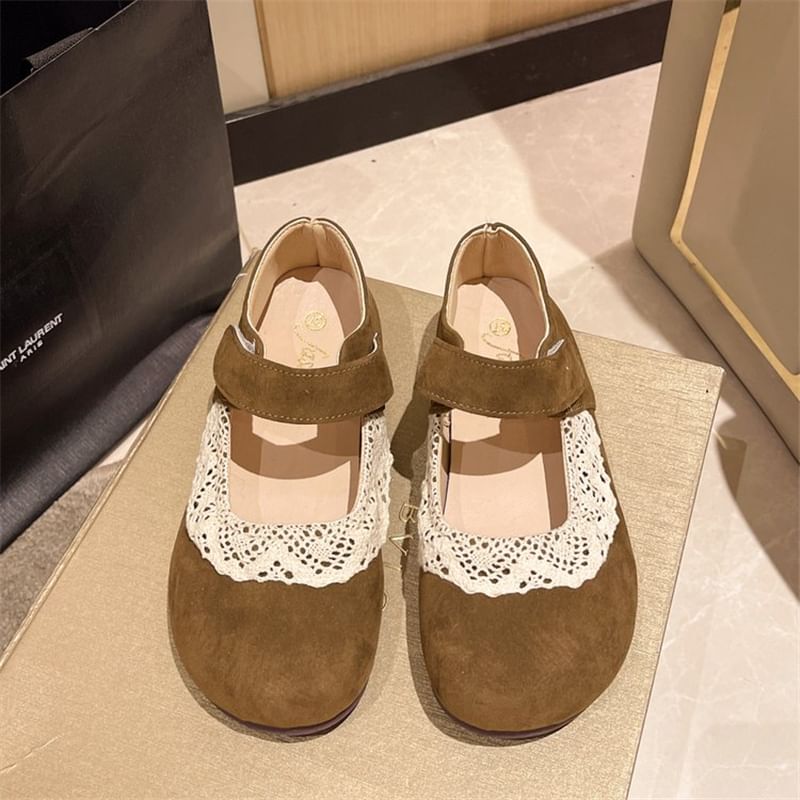Flats Trim Toe Mary Lace Jane Round