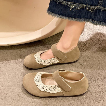 Flats Trim Toe Mary Lace Jane Round