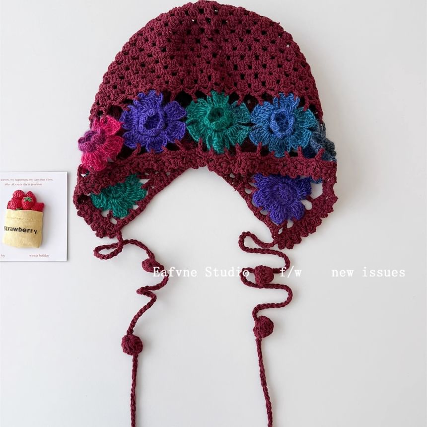 Crochet Knit Floral Hat Bonnet