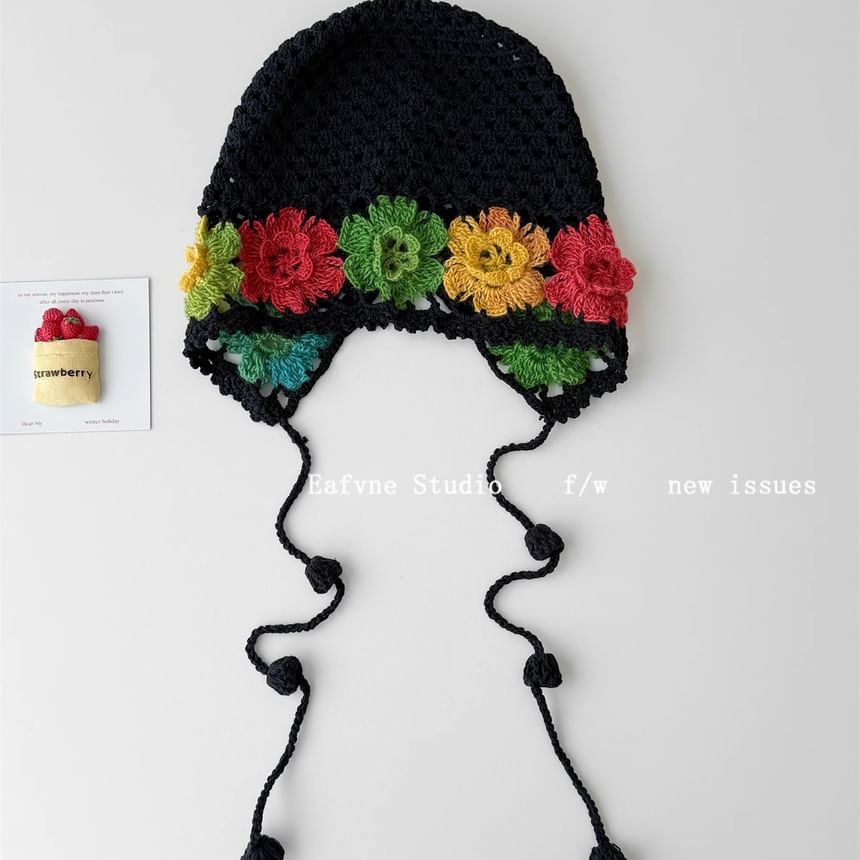 Crochet Knit Floral Hat Bonnet