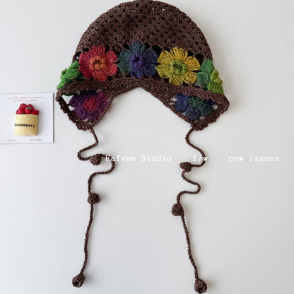 Crochet Knit Floral Hat Bonnet