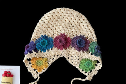 Crochet Knit Floral Hat Bonnet