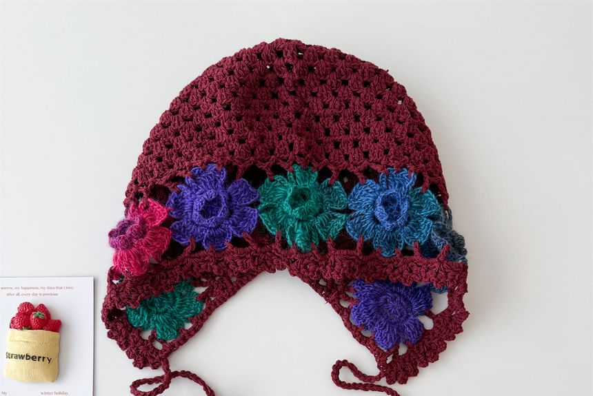 Crochet Knit Floral Hat Bonnet