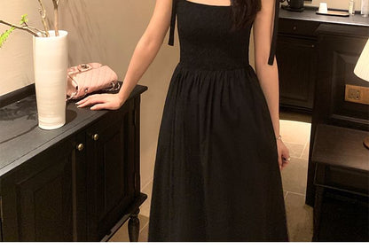 A-Line Shoulder Dress Plain Maxi Tie