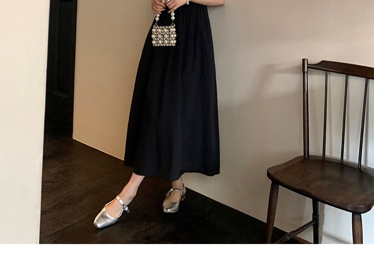 A-Line Shoulder Dress Plain Maxi Tie