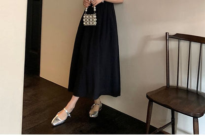 A-Line Shoulder Dress Plain Maxi Tie