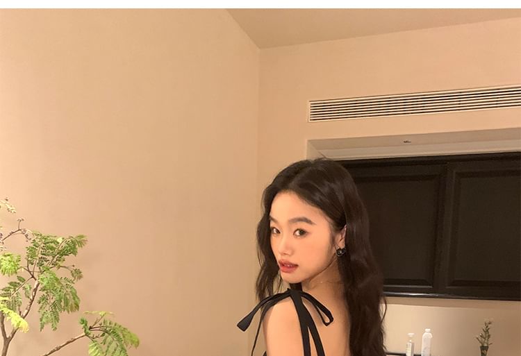 A-Line Shoulder Dress Plain Maxi Tie