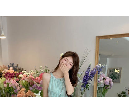 Sleeveless Midi Round Panel A-Line Neck Dress Plain