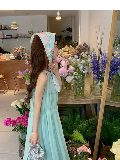 Sleeveless Midi Round Panel A-Line Neck Dress Plain