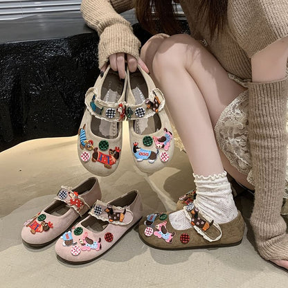 Mary Jane Animal Cartoon Applique Shoes