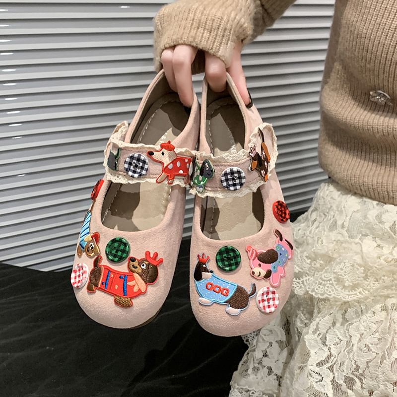 Mary Jane Animal Cartoon Applique Shoes