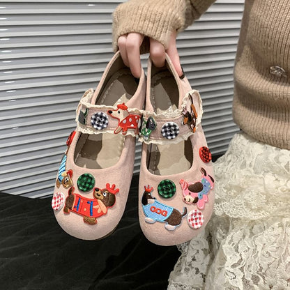 Mary Jane Animal Cartoon Applique Shoes