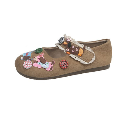Mary Jane Animal Cartoon Applique Shoes
