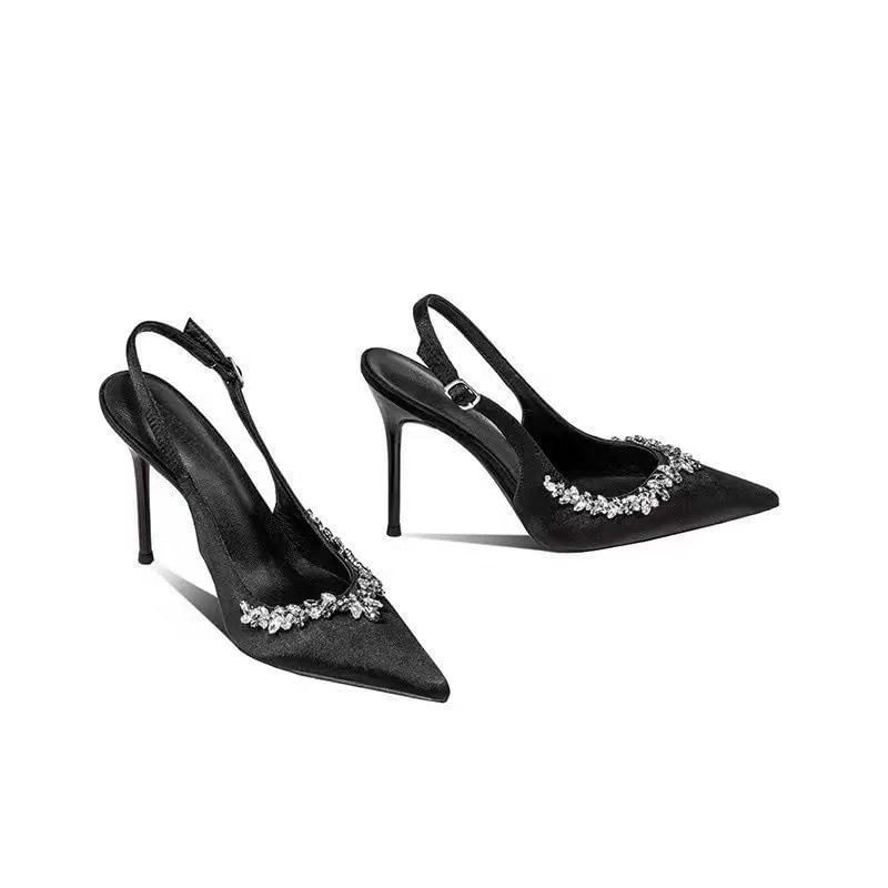 Toe Slingback Heel Rhinestone Stiletto Sandals Pointed