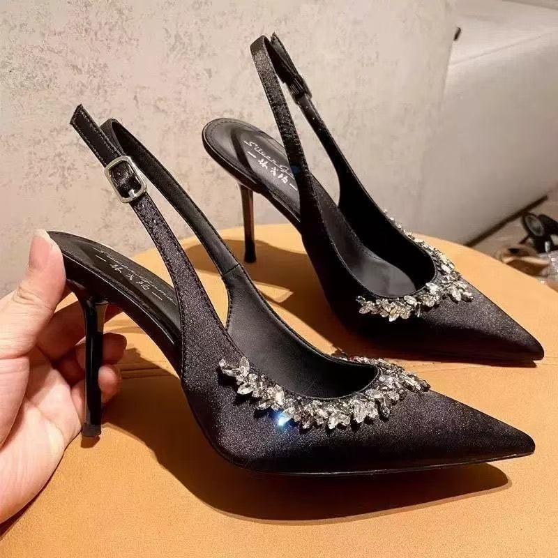 Toe Slingback Heel Rhinestone Stiletto Sandals Pointed
