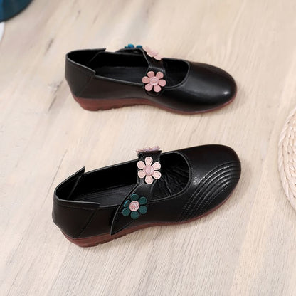 Flower Jane Leather Faux Mary Shoes Detail