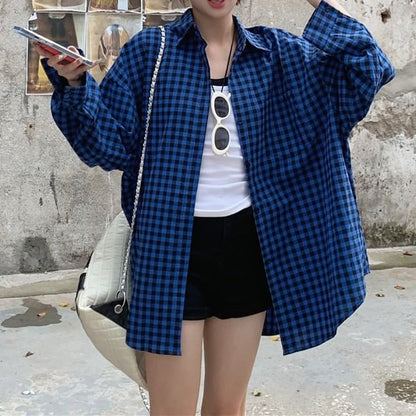 Long-Sleeve Button Collared Shirt Plaid Up