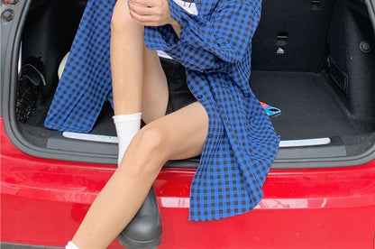 Long-Sleeve Button Collared Shirt Plaid Up