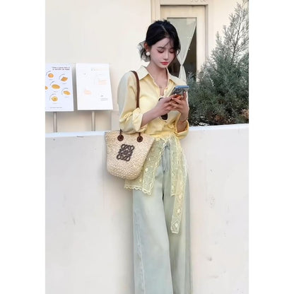 Sleeve Shirt Long Trim Panel Collared Plain Lace