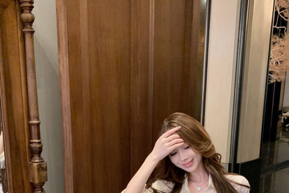 Ruched High Rise Bow / Mini Flower Long-Sleeve Embroidered Skirt Shirt Pencil