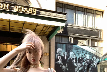 Top Strapless Side-Slit Asymmetrical Plain Waist / High Pants Drawstring Flared