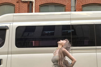 Top Strapless Side-Slit Asymmetrical Plain Waist / High Pants Drawstring Flared