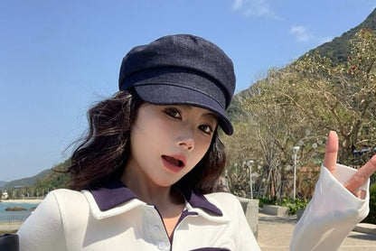 High Collar Plain Trim Tube Waist Tee Tie-Front Top Long-Sleeve Contrast Skirt / Mini Pencil