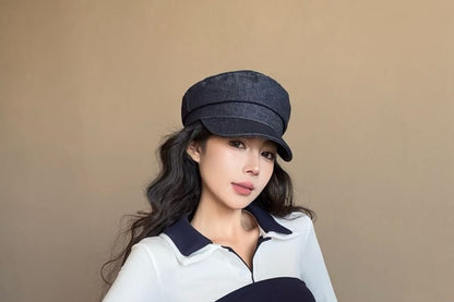 High Collar Plain Trim Tube Waist Tee Tie-Front Top Long-Sleeve Contrast Skirt / Mini Pencil