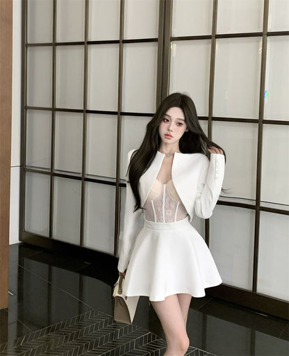 Front / A-Line Skirt Jacket Lace Bustier Rise Open Mini High Top Cropped Plain