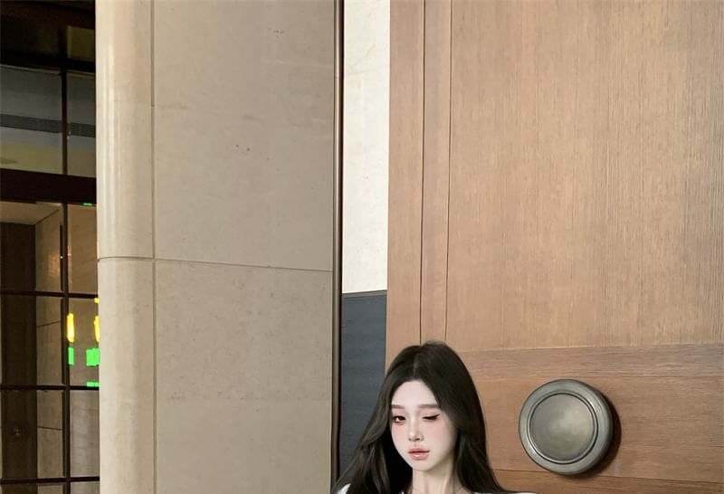 Front / A-Line Skirt Jacket Lace Bustier Rise Open Mini High Top Cropped Plain