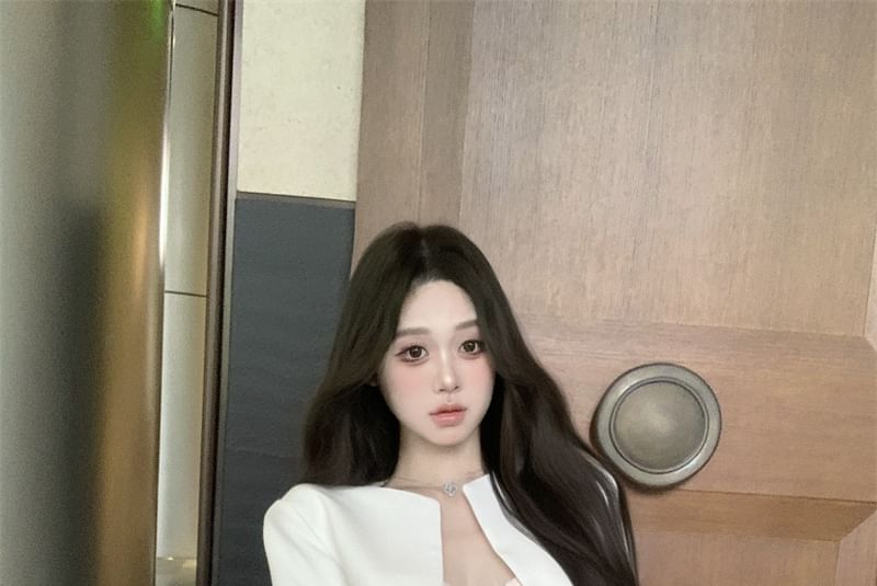 Front / A-Line Skirt Jacket Lace Bustier Rise Open Mini High Top Cropped Plain