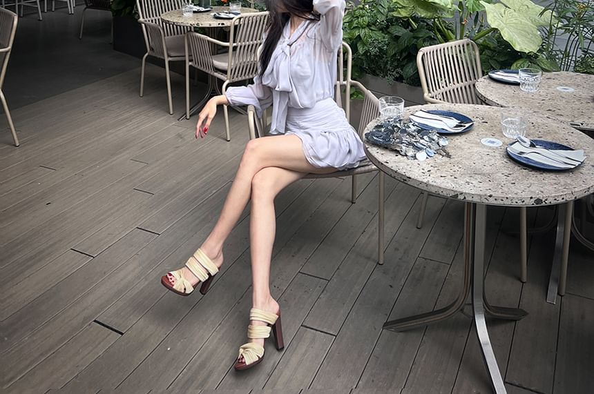 Top Skirt Cami A-Line Puff-Sleeve / High Plain Blouse Tie-Neck Set Rise Mini