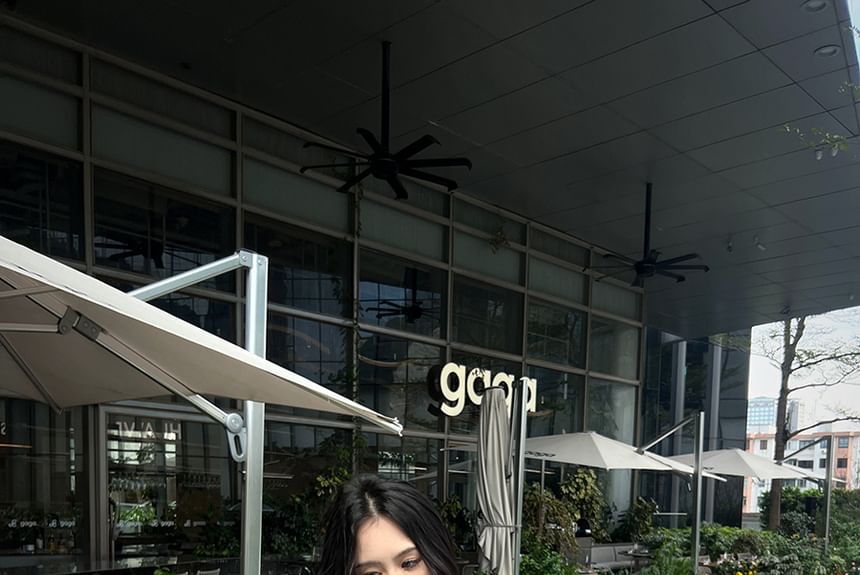 Top Skirt Cami A-Line Puff-Sleeve / High Plain Blouse Tie-Neck Set Rise Mini