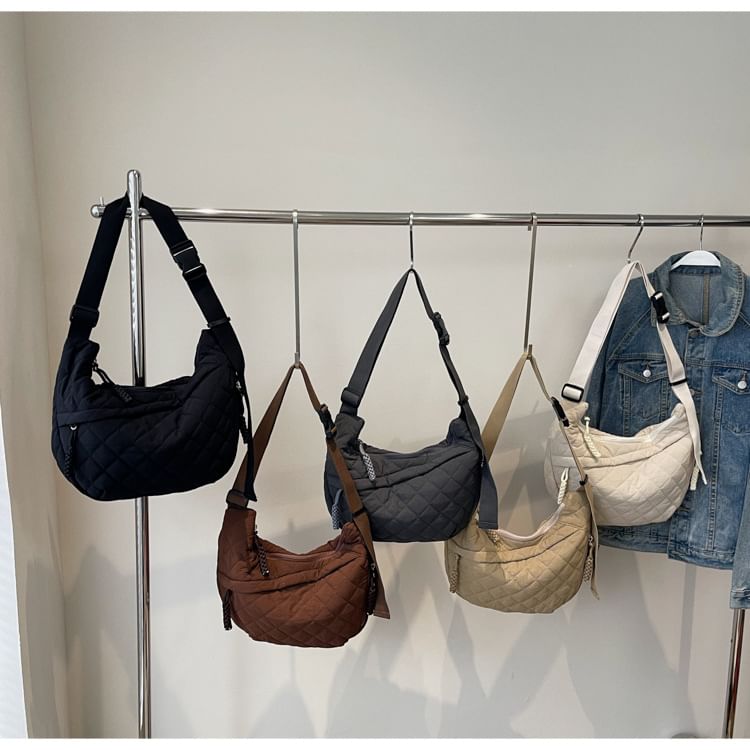 Plain Nylon Zip Crossbody Bag Quilted