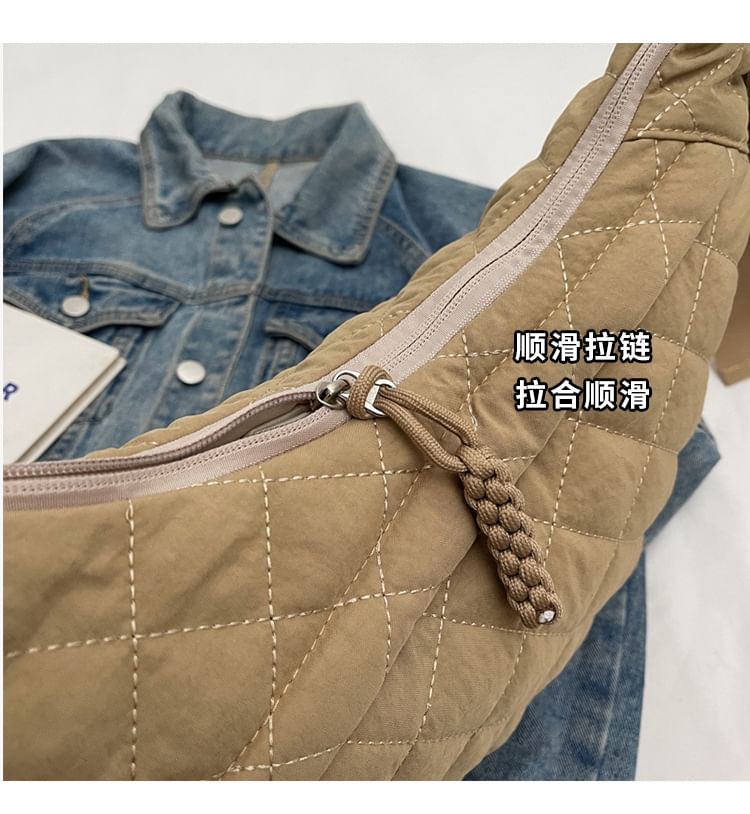 Plain Nylon Zip Crossbody Bag Quilted