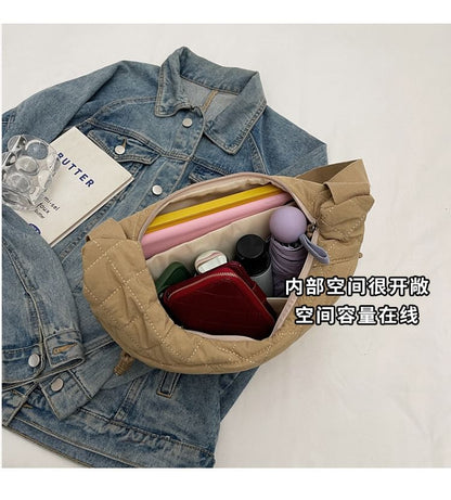 Plain Nylon Zip Crossbody Bag Quilted