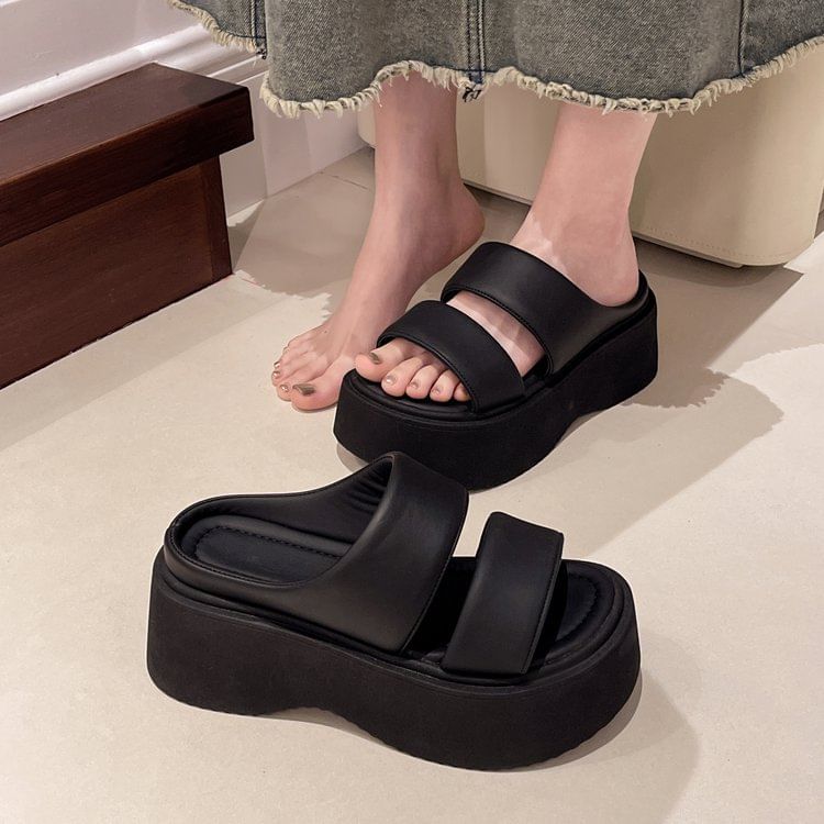 Platform Slide Faux Leather Sandals