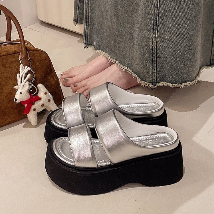 Platform Slide Faux Leather Sandals