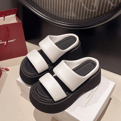 Platform Slide Faux Leather Sandals