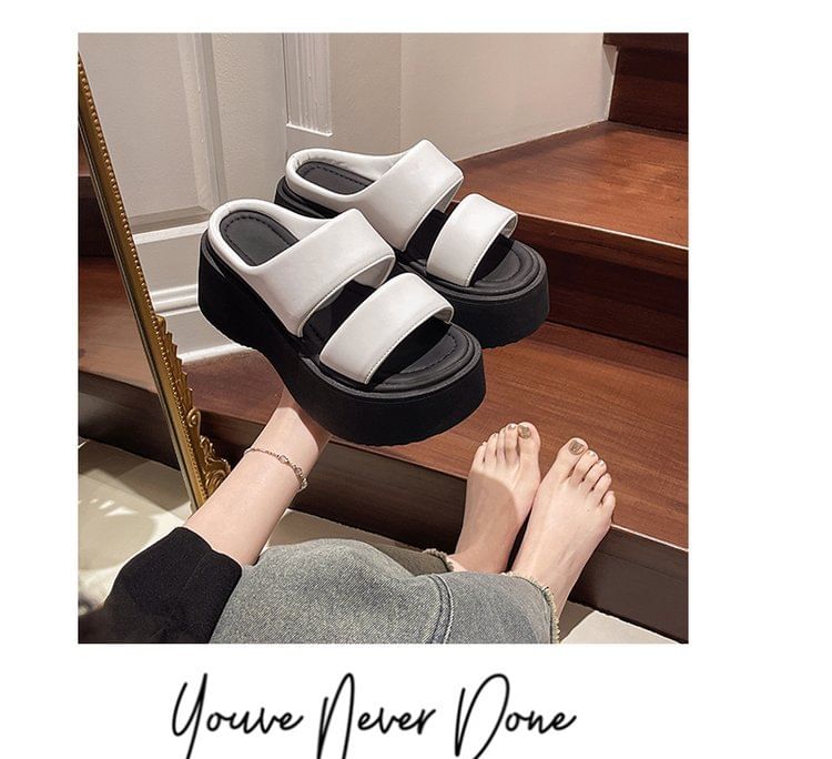 Platform Slide Faux Leather Sandals