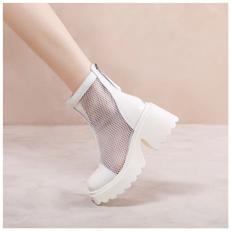 Panel Zip-Up Mesh Short Platform Boots