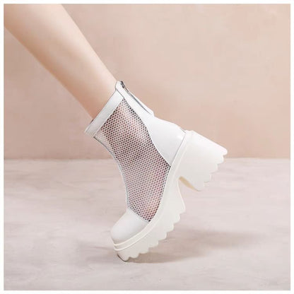 Panel Zip-Up Mesh Short Platform Boots