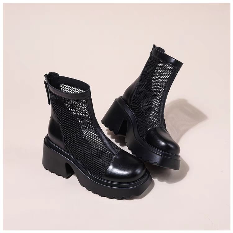 Panel Zip-Up Mesh Short Platform Boots