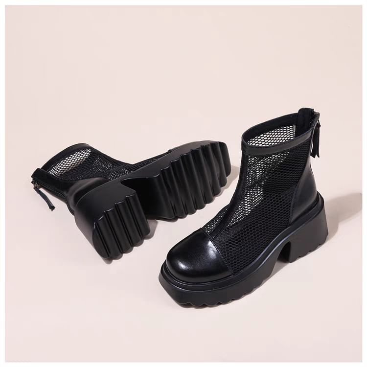 Panel Zip-Up Mesh Short Platform Boots