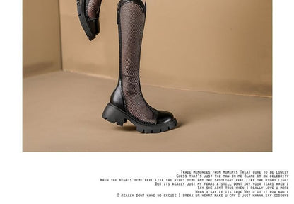 Platform Mesh Tall Panel Boots Zip-Up
